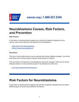Risk Factors for Neuroblastoma