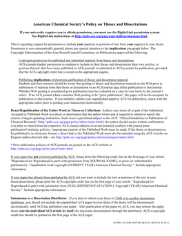 American Chemical Society's Policy on Theses and Dissertations