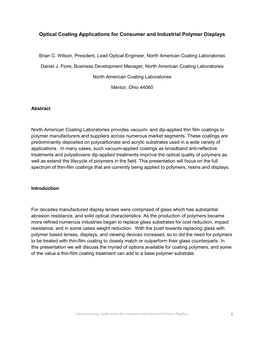 Optical Coating Applications for Consumer and Industrial Polymer Displays