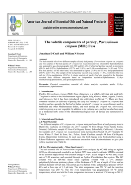 The Volatile Components of Parsley, Petroselinum Crispum (Mill.) Fuss