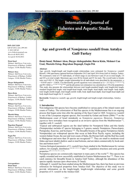 Age and Growth of Nemipterus Randalli from Antalya Gulf-Turkey