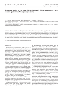 Cactaceae): Islaya Camanaensis, a New Endemic Species from Arequipa Region (Peru