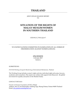 Situation of the Rights of Malay Muslim Women in Southern Thailand