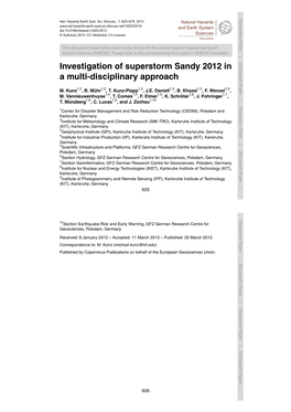 Investigation of Superstorm Sandy 2012 in a Multi-Disciplinary Approach