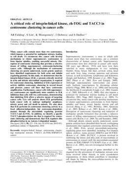 A Critical Role of Integrin-Linked Kinase, Ch-TOG and TACC3 in Centrosome Clustering in Cancer Cells