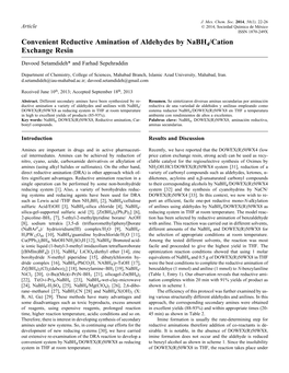 Convenient Reductive Amination of Aldehydes by Nabh4/Cation Exchange Resin