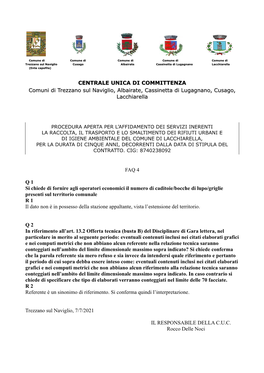 CENTRALE UNICA DI COMMITTENZA Comuni Di Trezzano Sul Naviglio, Albairate, Cassinetta Di Lugagnano, Cusago, Lacchiarella FAQ