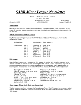 SABR Minor League Newsletter ------Robert C