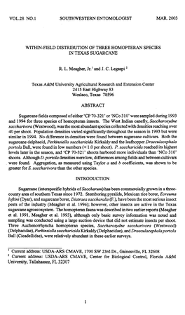 R. L. Meagher, Jr.R and J. C. Kgaspi 2 Texas A&M University Agricultural