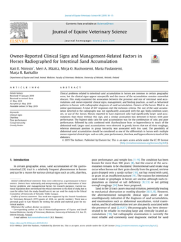 Owner-Reported Clinical Signs and Management-Related Factors in Horses Radiographed for Intestinal Sand Accumulation