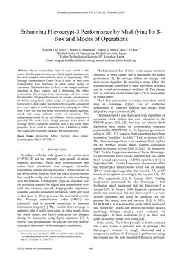 Enhancing Hierocrypt-3 Performance by Modifying Its S- Box and Modes of Operations