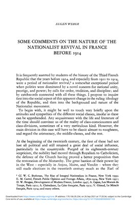 Some Comments on the Nature of the Nationalist Revival in France Before 1914