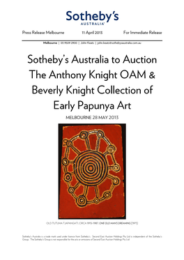 Sotheby's Australia to Auction the Anthony Knight OAM & Beverly