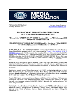 Fox Nascar at Talladega Superspeedway Quotes & Programming Schedule