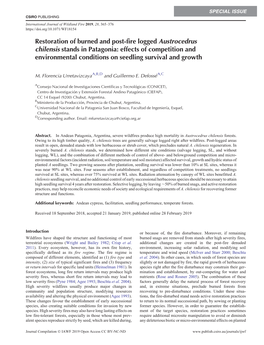 Restoration of Burned and Post-Fire Logged Austrocedrus Chilensis Stands in Patagonia