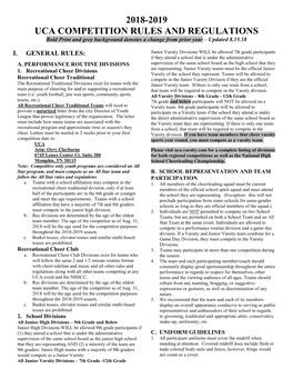 2018-2019 UCA COMPETITION RULES and REGULATIONS Bold Print and Grey Background Denotes a Change from Prior Year – Updated 8.15.18