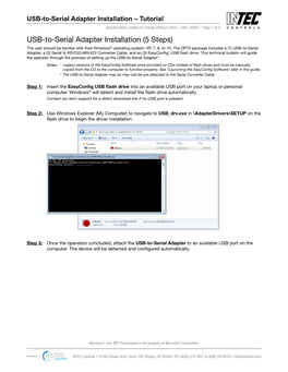 USB-To-Serial Adapter Installation (5 Steps) the User Should Be Familiar with Their Windows® Operating System: XP, 7, 8, Or 10