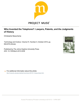 Who Invented the Telephone?: Lawyers, Patents, and the Judgments of History