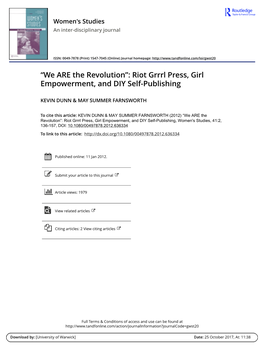 “We ARE the Revolution”: Riot Grrrl Press, Girl Empowerment, and DIY Self-Publishing