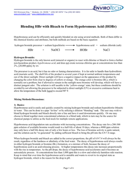 Blending Hbr with Bleach to Form Hypobromous Acid (Hobr)