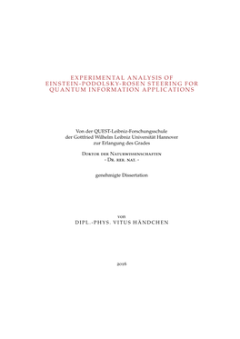 Experimental Analysis of Einstein-Podolsky-Rosen Steering