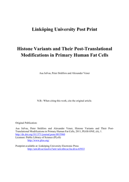 Histone Variants and Their Post-Translational Modifications in Primary Human Fat Cells