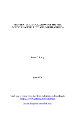 The Strategic Implications of the Rise of Populism in Europe and South America