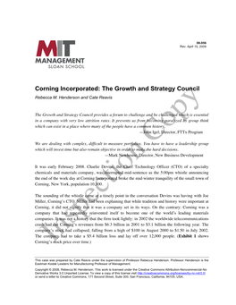 Corning Incorporated: the Growth and Strategy Council Rebecca M