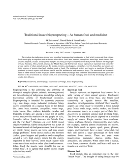 Traditional Insect Bioprospecting – As Human Food and Medicine