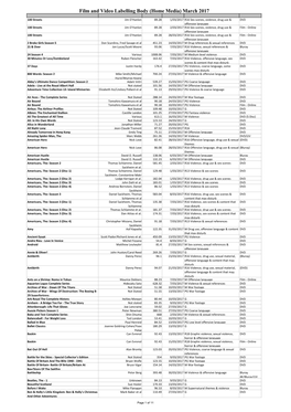 Film and Video Labelling Body (Home Media) March 2017