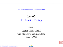 Lec 05 Arithmetic Coding