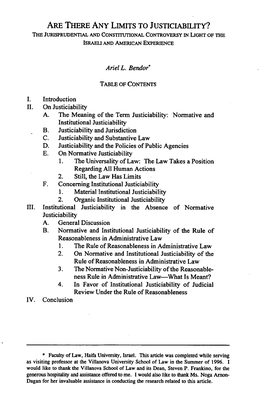 Are There Any Limits to Justiciability? the Jurisprudential and Constitutional Controversy in Light of the Israeli and American Experience