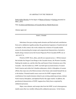 AN ABSTRACT of the THESIS of Sarah Ashley Bromley for the Degree of Master of Science in Geology Presented on June 7, 2011. Titl