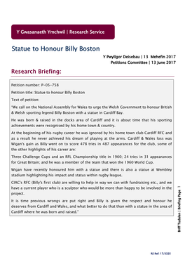 Statue to Honour Billy Boston