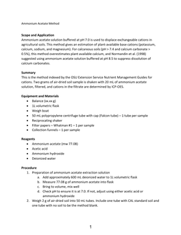 Scope and Application Ammonium Acetate Solution Buffered at Ph 7.0 Is Used to Displace Exchangeable Cations in Agricultural Soils