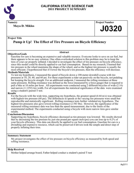 The Effect of Tire Pressure on Bicycle Efficiency