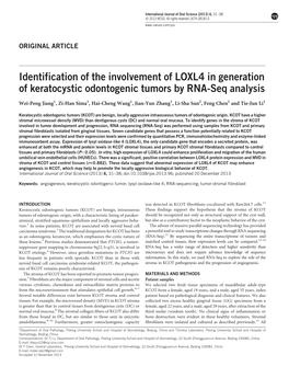 Identification of the Involvement of LOXL4 in Generation of Keratocystic Odontogenic Tumors by RNA-Seq Analysis