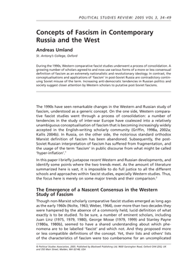 Concepts of Fascism in Contemporary Russia and the West Andreas Umland St