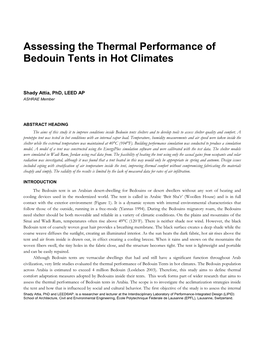 Assessing the Thermal Performance of Bedouin Tents in Hot Climates