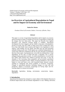 An Overview of Agricultural Degradation in Nepal and Its Impact on Economy and Environment
