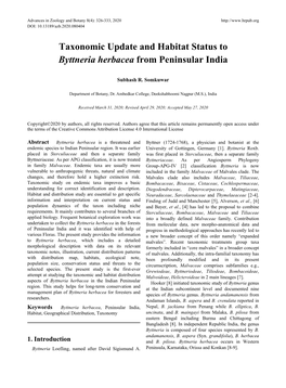 Taxonomic Update and Habitat Status to Byttneria Herbacea from Peninsular India