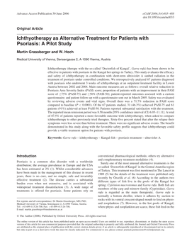 Ichthyotherapy As Alternative Treatment for Patients with Psoriasis: a Pilot Study