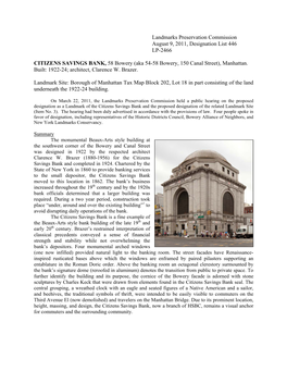 Landmarks Preservation Commission August 9, 2011, Designation List 446 LP-2466