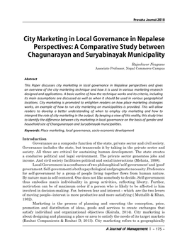 City Marketing in Local Governance in Nepalese Perspectives: a Comparative Study Between Chagunarayan and Suryabinayak Municipal