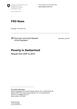 FSO News Poverty in Switzerland