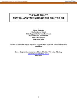 Australians Take Sides on the Right to Die