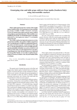 Genotyping Wine and Table Grape Cultivars from Apulia (Southern Italy) Using Microsatellite Markers