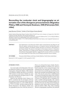 Reconciling the Molecular Clock and Biogeography: an Al- Ternative View of the Divergence Process Between Allognathus Pilsbry, 1