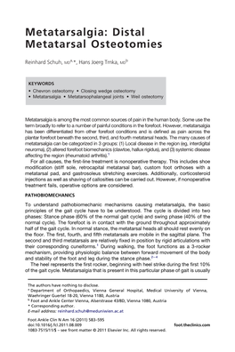 Metatarsalgia: Distal Metatarsal Osteotomies