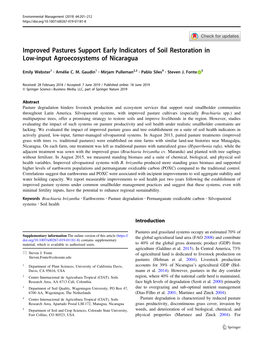 Improved Pastures Support Early Indicators of Soil Restoration in Low-Input Agroecosystems of Nicaragua